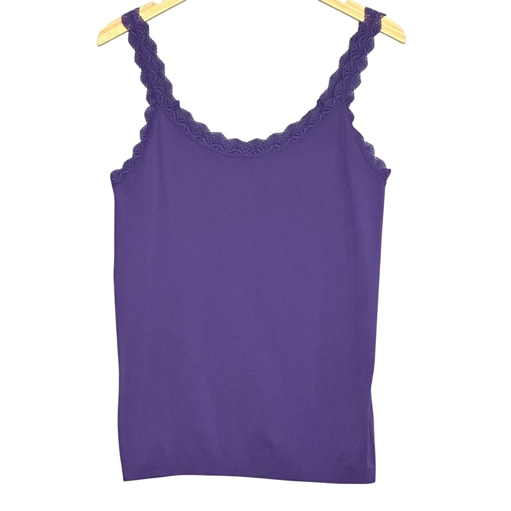 VTG NY & C Womens Top L Purple Stretch Lace Trim Tank Camisole Layer Retro Y2K
